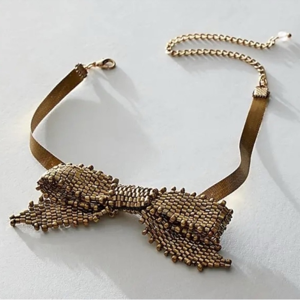 NWT Free People Backstage Pass Gold Bow Choker
